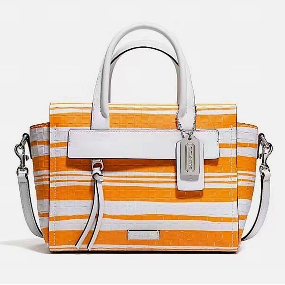 COACH NWT Bleeker Riley woven leather 2 way crossbody handbag. 🧡🤍🧡 - Picture 1 of 10